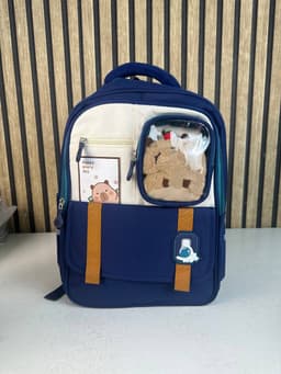 Sac à Dos Scolaire Style Kawaii Grand Volume avec Peluche Incluse Tissu Imperméable Bleu SACKDS04BLG - حقيبة مدرسية بتصميم كاوايي 5