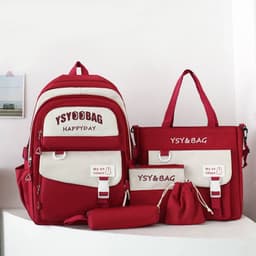 Sac à Dos Multifonctionnel Kawaii Grand Volume Imperméable et Résistant 5Pcs Rouge SACKDS10RG - حقيبة ظهر بعدة قطع بتصميم كاوايي 7