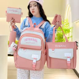 Sac à Dos Multifonctionnel Kawaii Grand Volume Imperméable et Résistant 5Pcs Rouge SACKDS10RG - حقيبة ظهر بعدة قطع بتصميم كاوايي 8